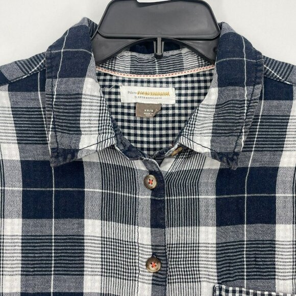 Anthropologie Pilcro Blouse Women's XS Black Plaid 3/4 Sleeves Rounded Hem Tunic - Picture 4 of 11